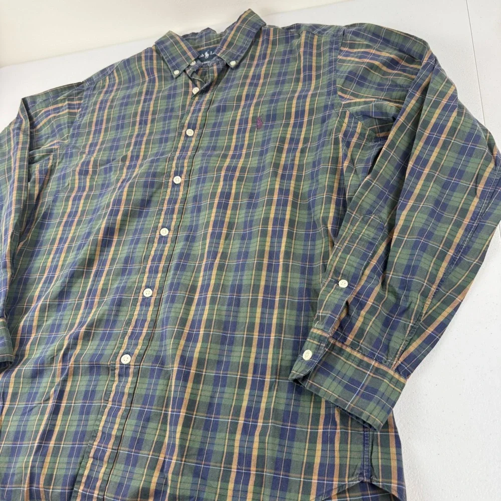 Polo Ralph Lauren Mens Classic Fit Plaid Button Down Shirt Green Navy Blue M